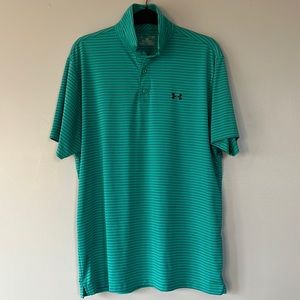 Under Armour Heat Gear golf polo - XL Gren w/ blue pinstripes
